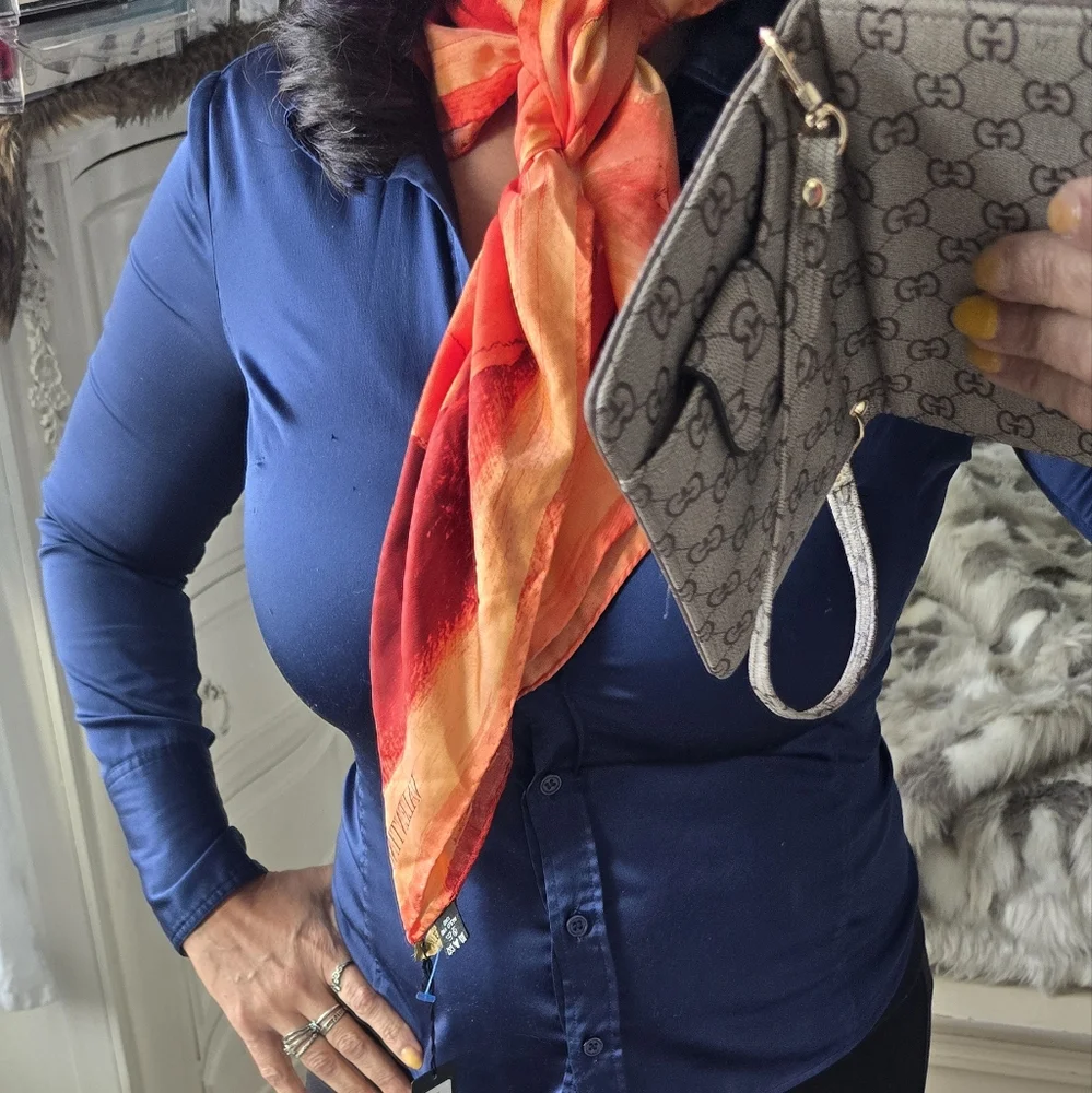 Valentino orange and red Silk Scarf